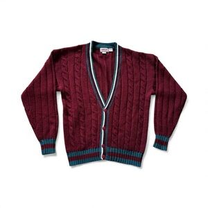 Vintage Campus Cardigan Cable Knit 100% Acrylic Men Size Large EUC